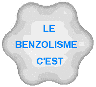 Dessin animé du modèle chimique du benzène accompagné du message : Le benzolisme c'est la décomposition du sang. Commentaire Tobacostop : Il a beau faire, le fumeur ne reste pas ben zen très longtemps...