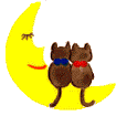 Dessin animé de deux chatons qui s'aiment sur clair de lune. Commentaire Tobacostop : La tabagie des jeunes mariés leur assure une lune de miel, décroissante...