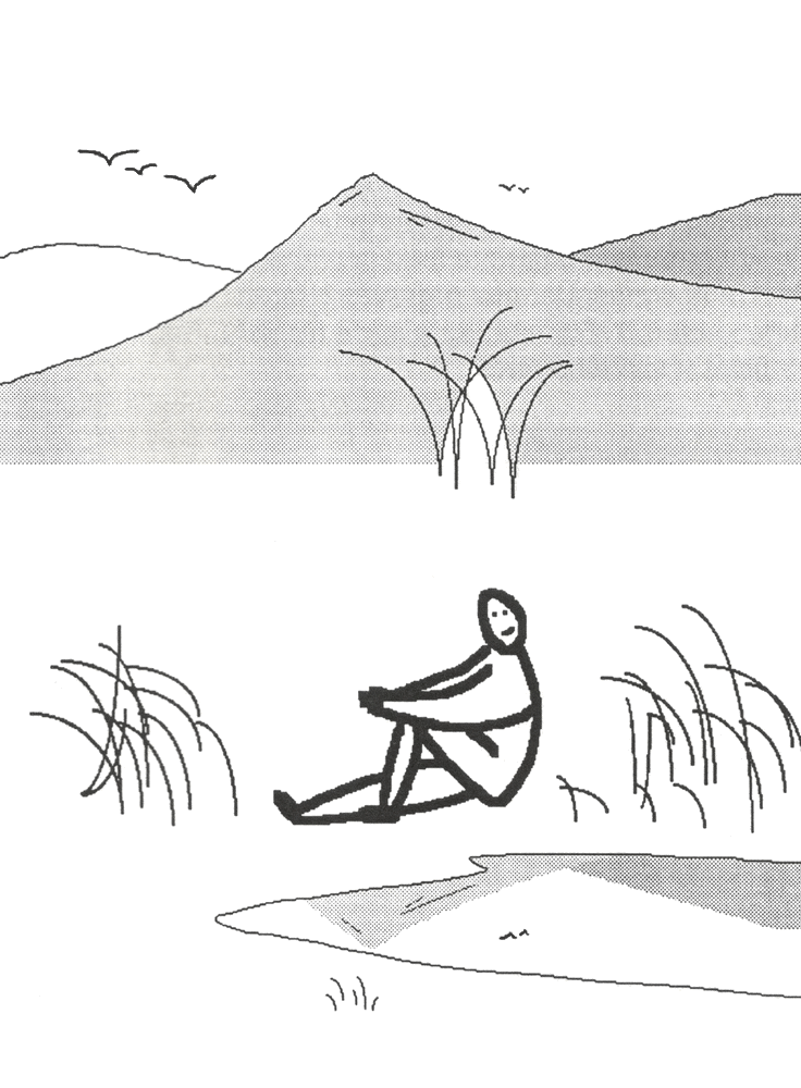 Image d'un homme se reposant au bord d'un étang à l'air pur et frais.