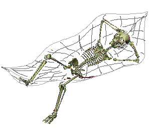 Dessin animé d'un squelette relax sur un hamac. Commentaire Tobacostop : Ce gardien de parcs animaliers fumait trop : il était certain qu'il ne ferait pas de vieux zoos...