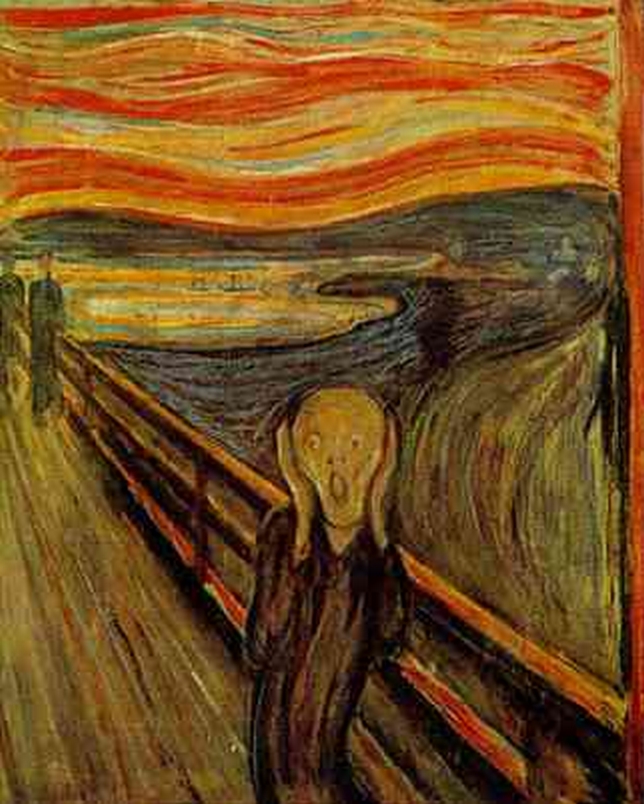 Peinture d'Edvard Munch intitulée « Le cri », où un homme affolé se tient la tête à deux mains. Commentaire Tobacostop : Le manque donne une impression de dépérissement : les fumeurs sont en cas rance...