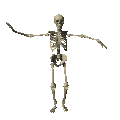 Dessin animé d'un squelette faisant des exercices d'assouplissement. Commentaire Tobacostop : À force de fumer, il ne reste plus que les os : squelettes tant sont durs...