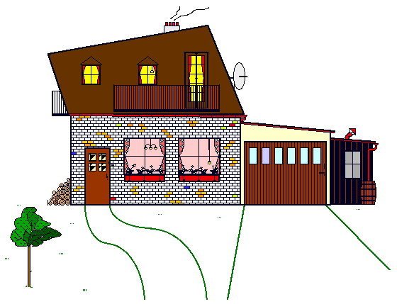 Dessin animé d'une jolie maisonnette avec chien et chat en vadrouille. Commentaire Tobacostop : En dépensant tout dans les cigarettes, bien des fumeurs n'obtiennent pour tout logement que des mises en demeure...